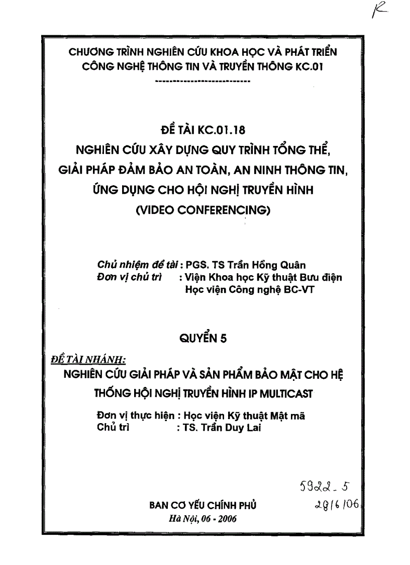 Nghiên cứu giải pháp và sản phẩm bảo mật cho hệ thống hội nghị truyền hình IP Multicast