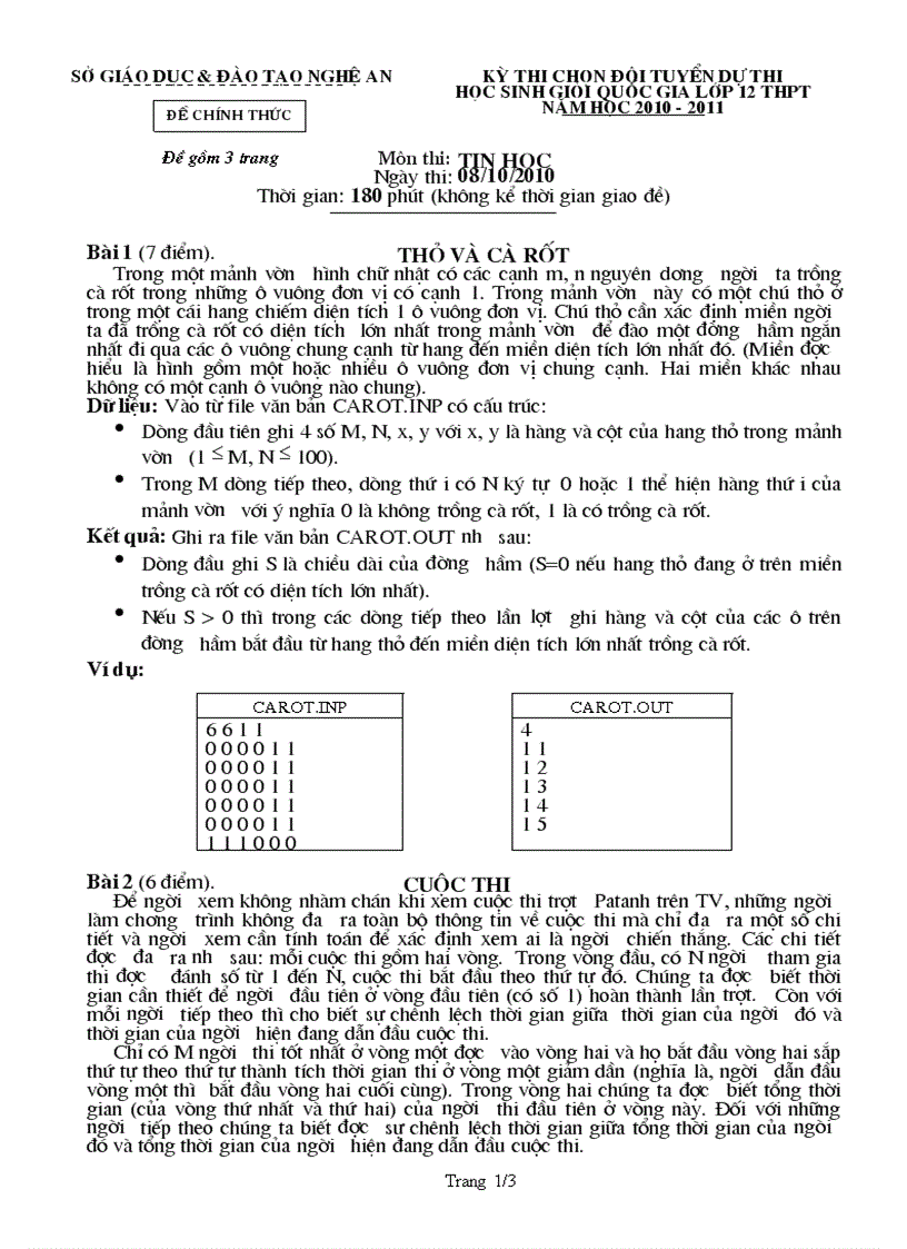 Download Đề thi chọn đội tuyển quốc gia môn tin học tỉnh Nghê An năm học 2010 2011 Vòng 2 doc