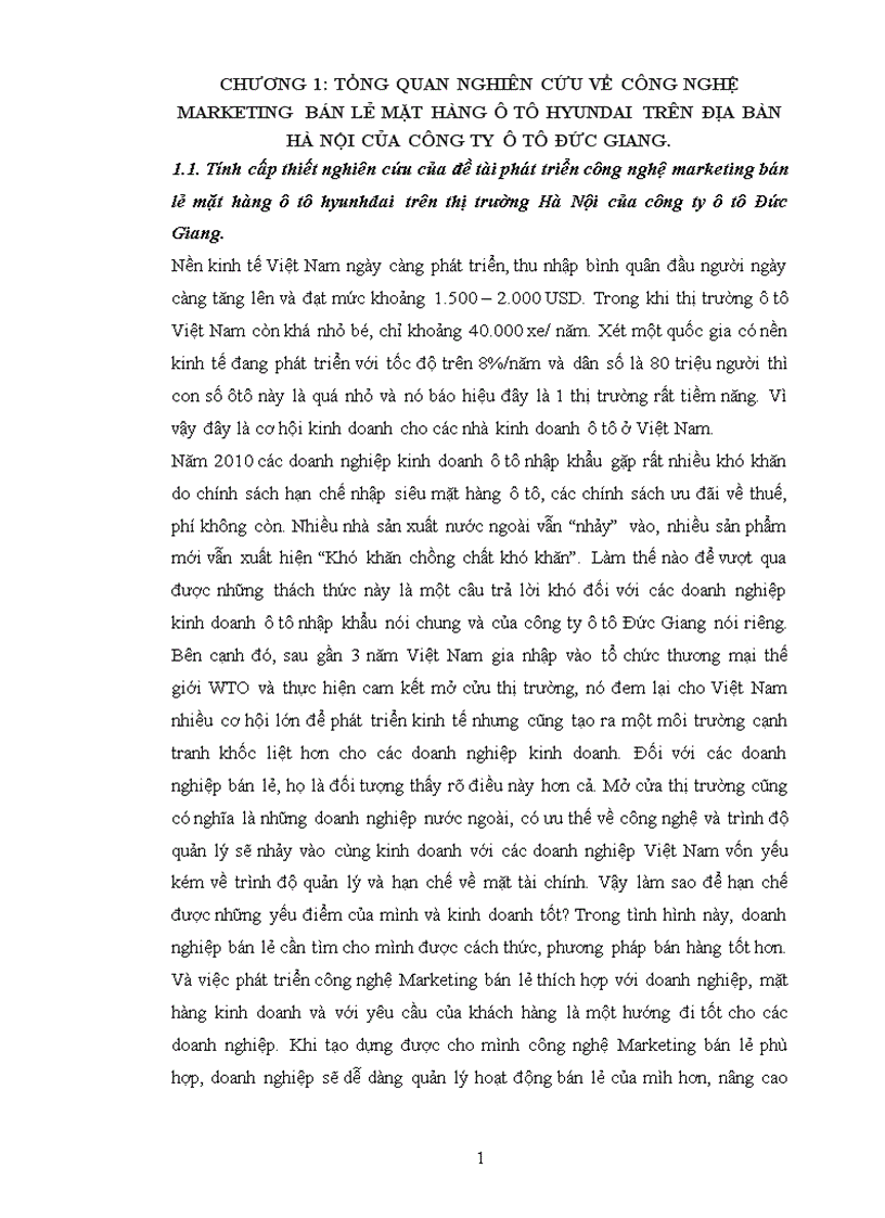 Tổng quan nghiên cứu về công nghệ marketing bán lẻ mặt hàng ô tô hyundai trên địa bàn hà nội của công ty ô tô đức giang