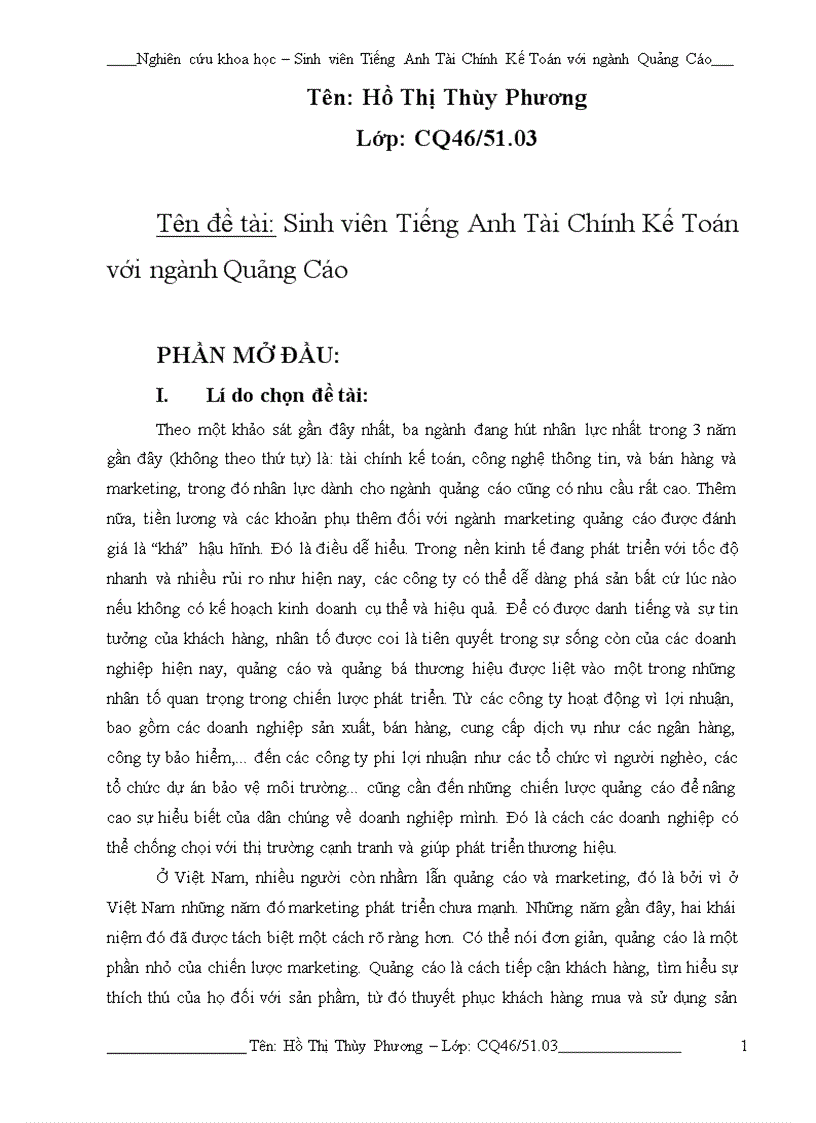 Sinh viên Tiếng Anh Tài Chính Kế Toán với ngành Quảng Cáo