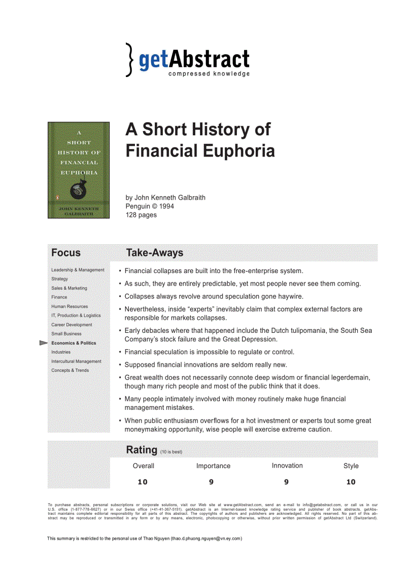 A Short History of Financial Euphoria John Kenneth Galbraith