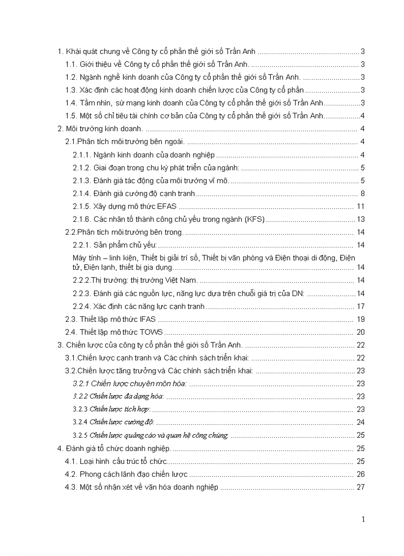 Phân tích đánh giá chiến lược kinh doanh của Công ty cổ phần Thế giới số Trần Anh