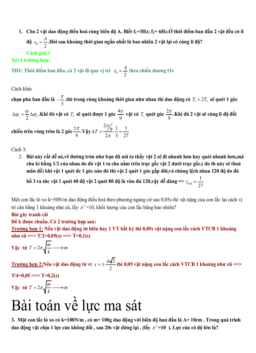 Các bài toán khó phần cơ học lớp 12 với cách giải hay