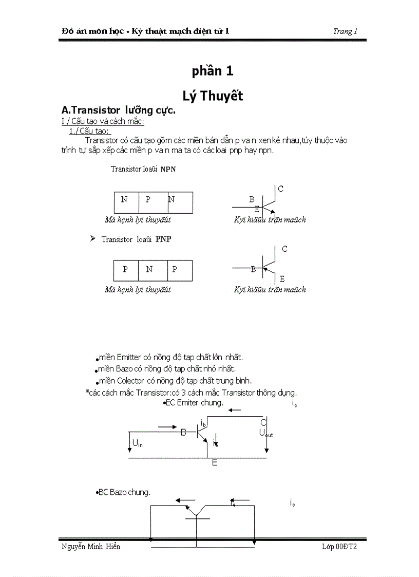 Đồ án kỹ thuật mạch điện tử OCL đơn