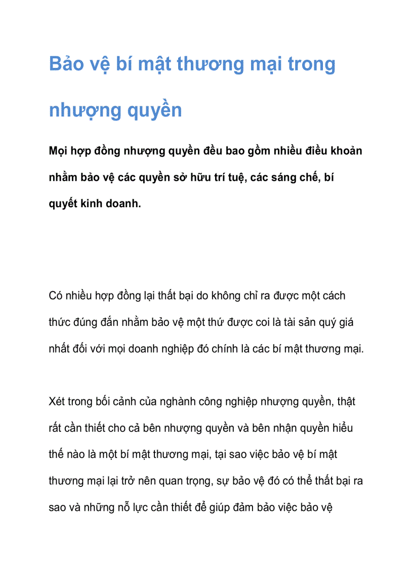 Bảo vệ bí mật thương mại trong nhượng quyền