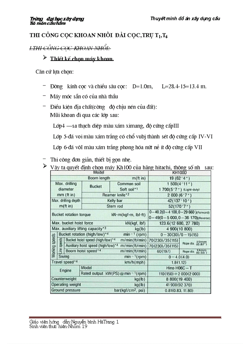 Thi công cọc khoan nhồi đài cọc trụ t1 t6