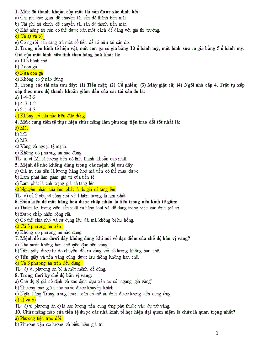 Trắc nghiệp tài chính tiền tệ 1