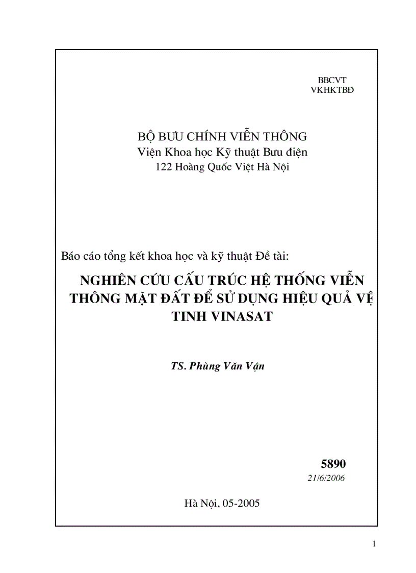 Nghiên cứu cấu trúc hệ thống viễn thông mặt đất để sử dụng hiệu quả vệ tinh vinasat 1