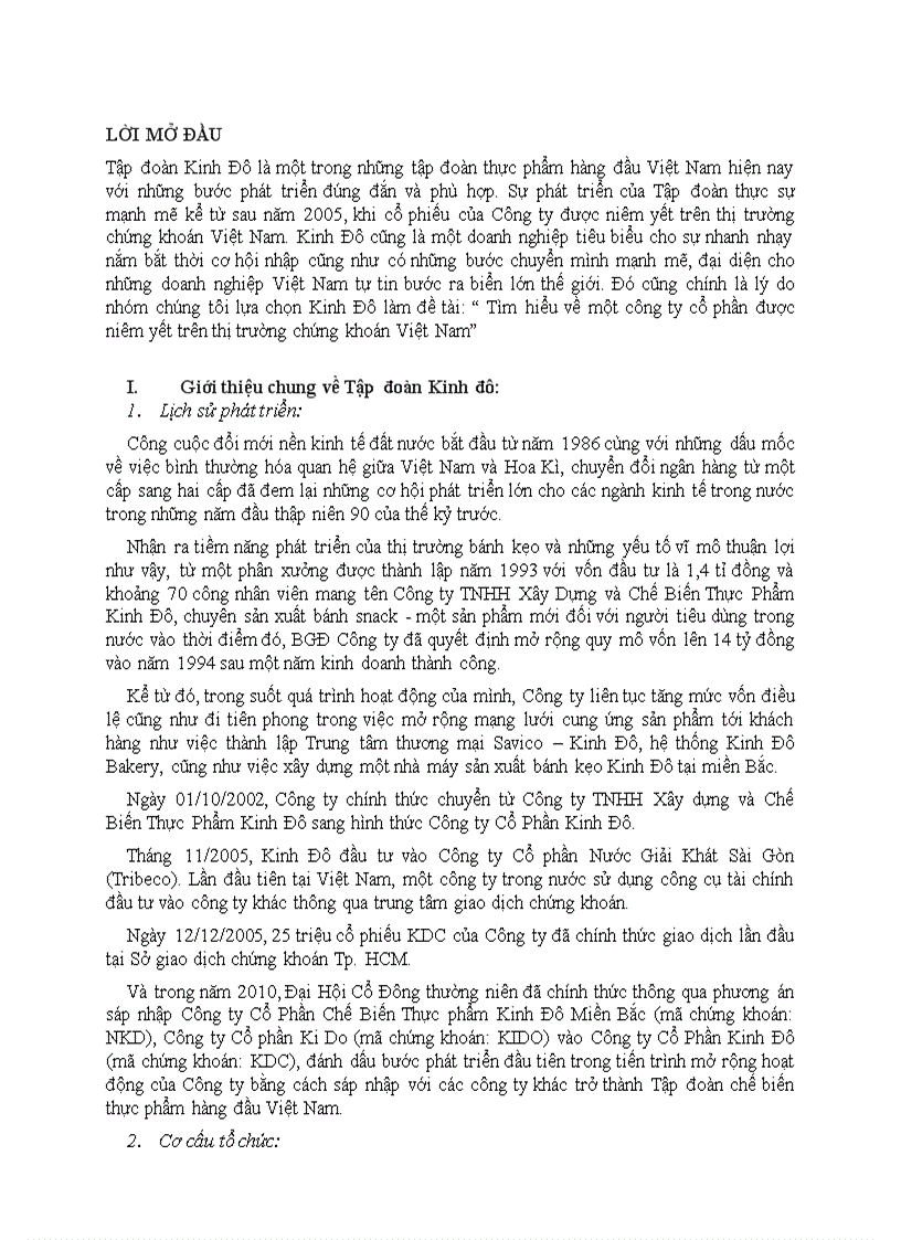Tìm hiểu về một công ty cổ phần được niêm yết trên thị trường chứng khoán Việt Nam công ty cổ phần Kinh Đô