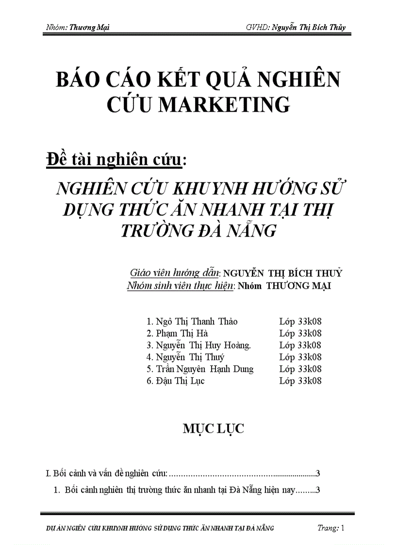 Nghiên cứu khuynh hướng sử dụng thức ăn nhanh tại thị trường đà nẵng