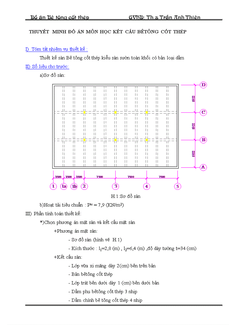 Thiết kế sàn Bê tông cốt thép kiểu sàn sườn toàn khối có bản loại dầm Đồ án BTCT