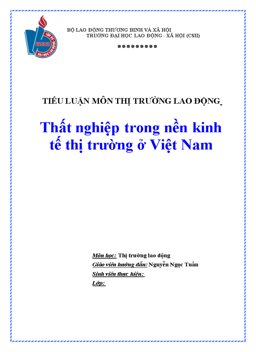 Thất nghiệp trong nền kinh tế thị trường ở Việt Nam