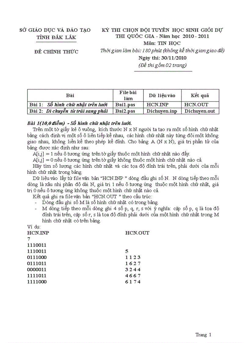 Download Đề thi học sinh giỏi lớp 12 môn tin học tỉnh Đắc Lắc năm học 2010 2011 Vòng 2 doc