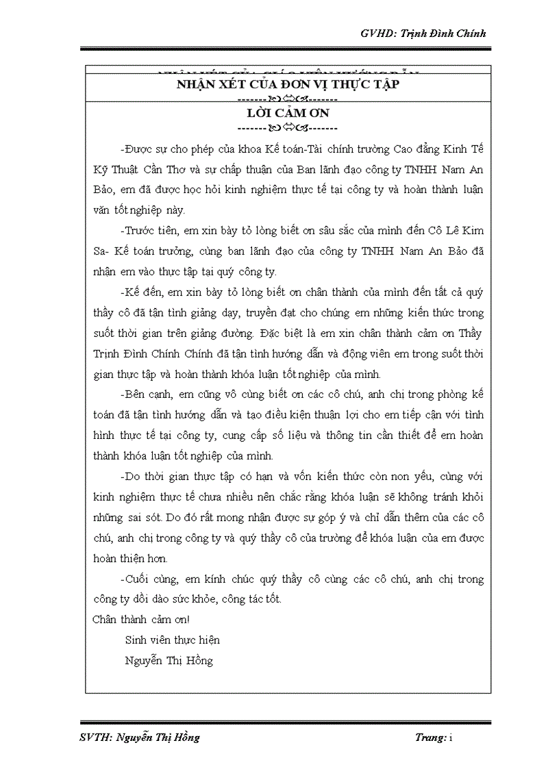 Luận văn tốt nghiệp kế toán vốn bằng tiền và các khoản phải trả tại công ty TNHH Nam An Bảo