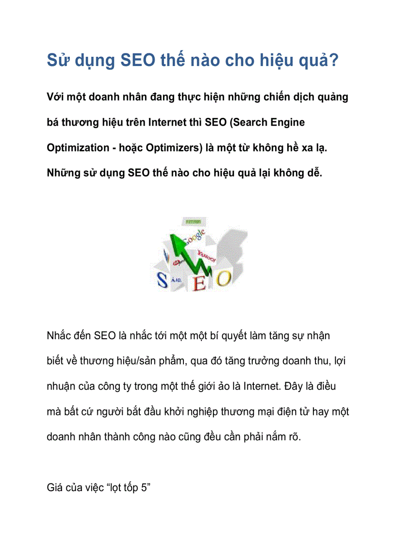 Sử dụng SEO thế nào cho hiệu quả