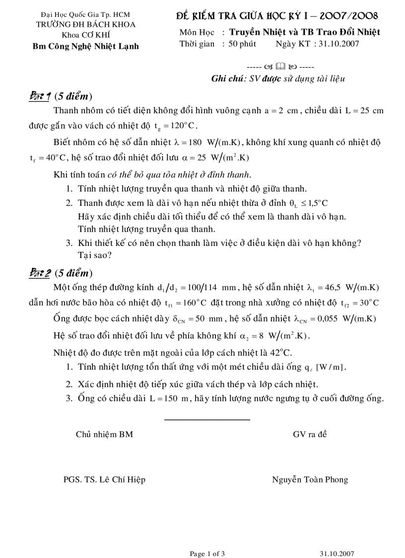 Bài tập Truyền nhiệt tổng hợp 2
