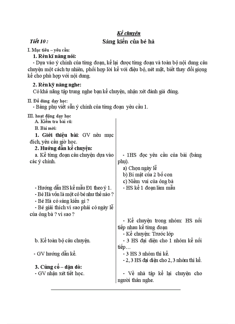 Kể chuyện Sáng kiến của bé Hà