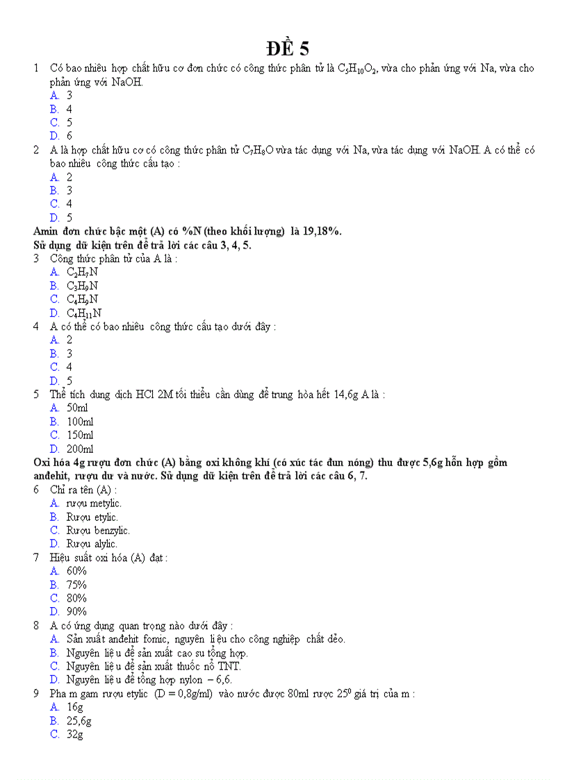 Ôn thi hóa THPT đề số 5