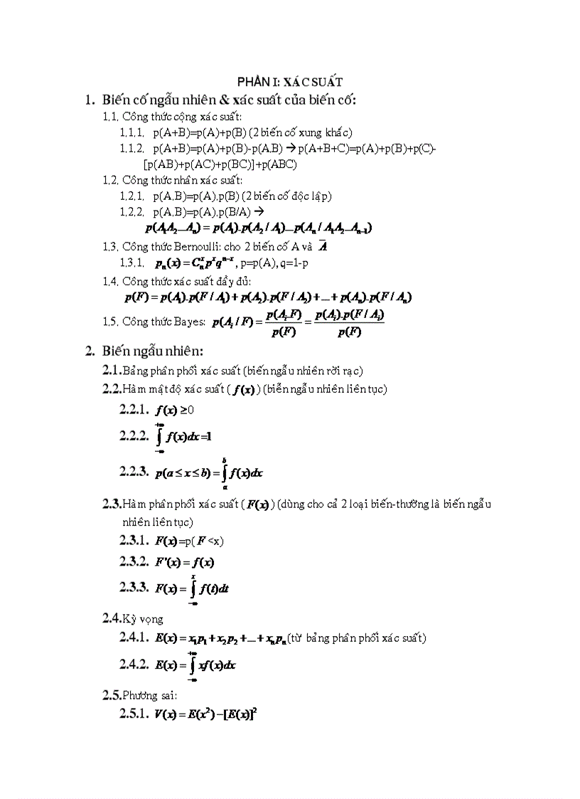 Tổng hợp công thức xác suất thống kê