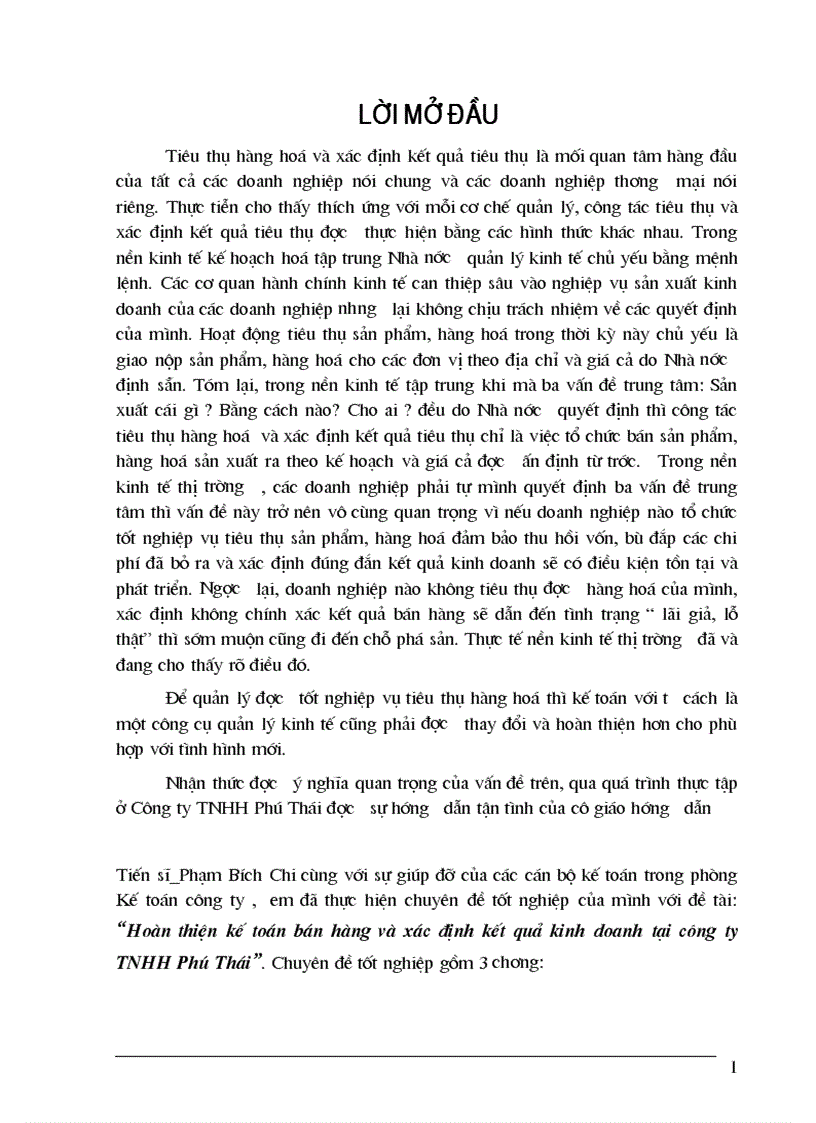 Hoàn thiện kế toán bán hàng và xác định kết quả kinh doanh tại công ty TNHH Phú Thái