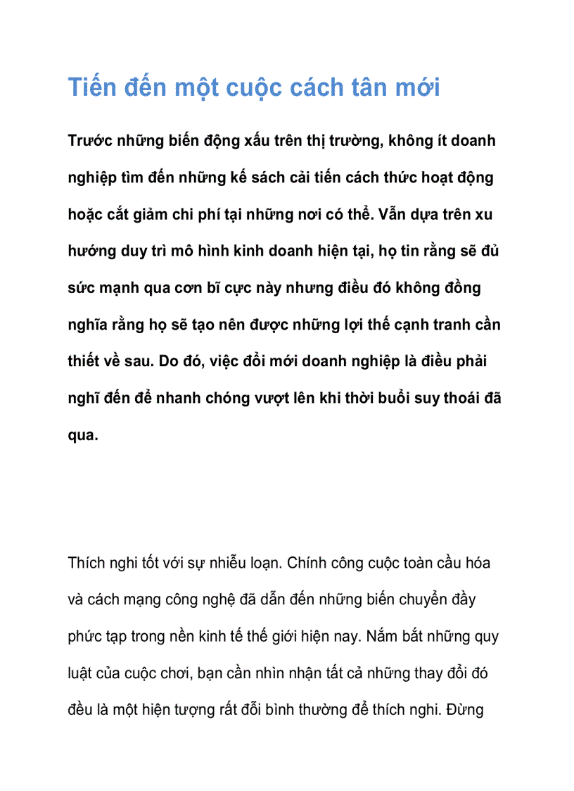 Tiến đến một cuộc cách tân mới