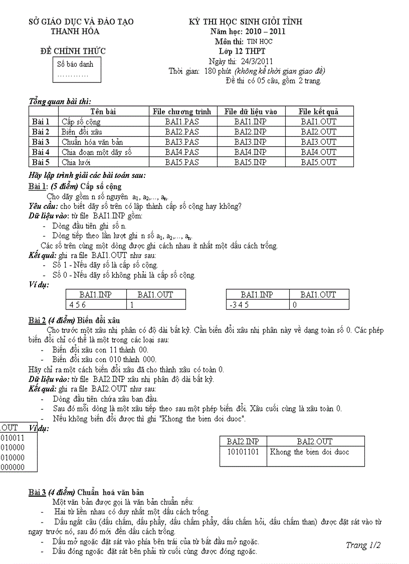 Download Đề thi học sinh giỏi lớp 12 môn tin học tỉnh Thanh Hóa năm học 2010 2011 doc