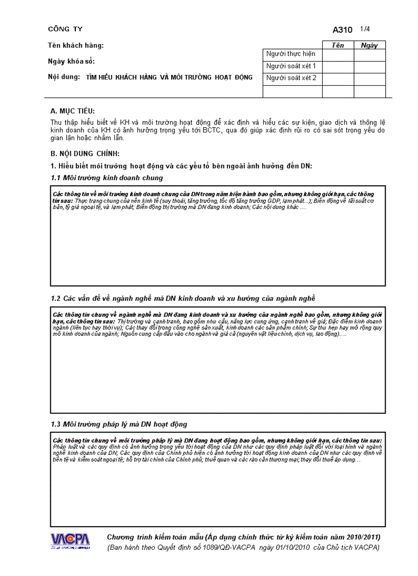 Mẫu Tìm hiểu khách hàng và môi trường hoạt động