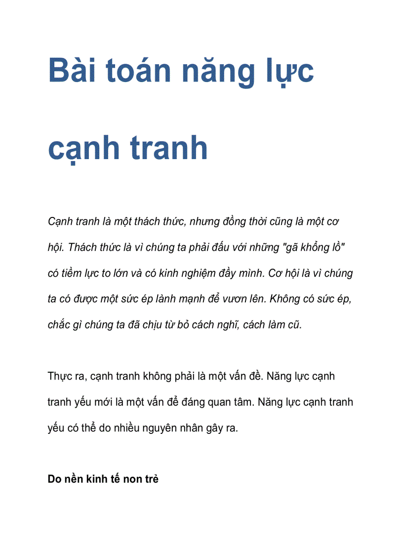 Bài toán năng lực cạnh tranh