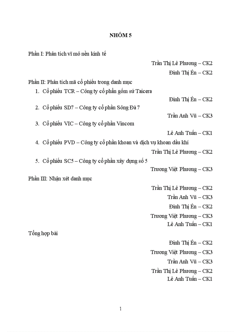 Kinh tế vĩ mô và áp dụng phân tích mã cổ phiếu TCR SD7 SC5 PVD VIC