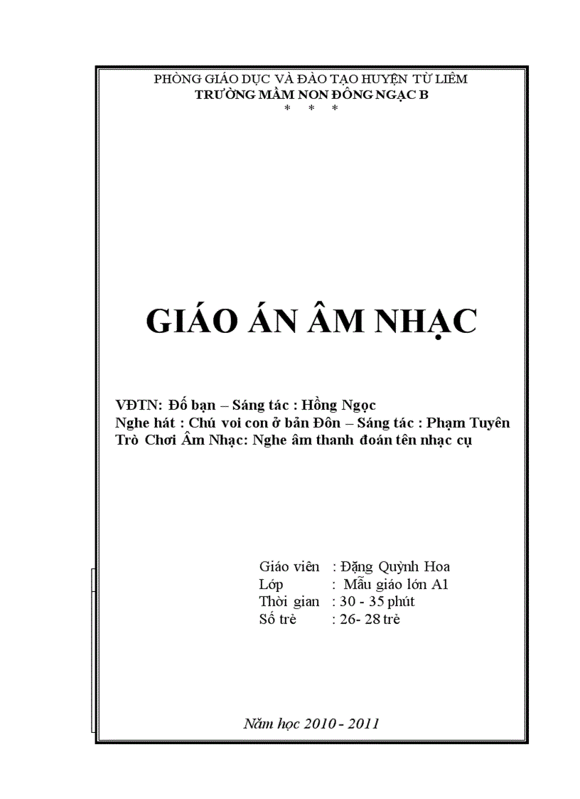 Giáo án âm nhạc mầm non