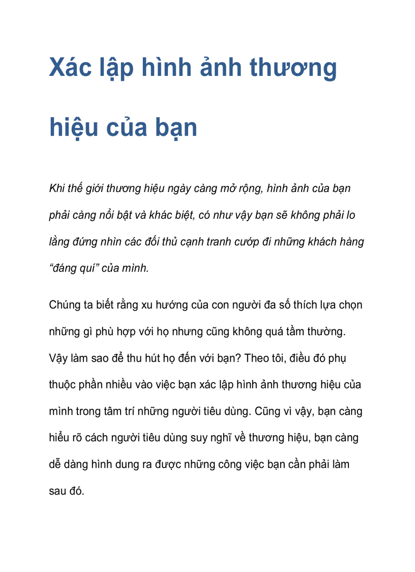 Xác lập hình ảnh thương hiệu của bạn