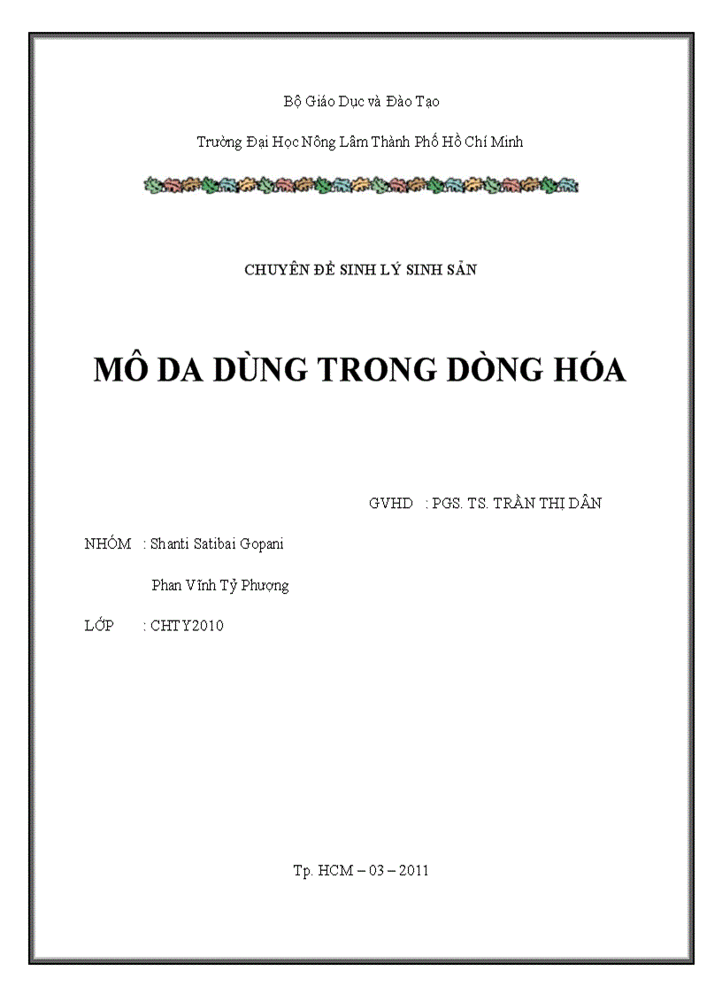 Sinh lý sinh sản Mô da dùng trong dòng hóa