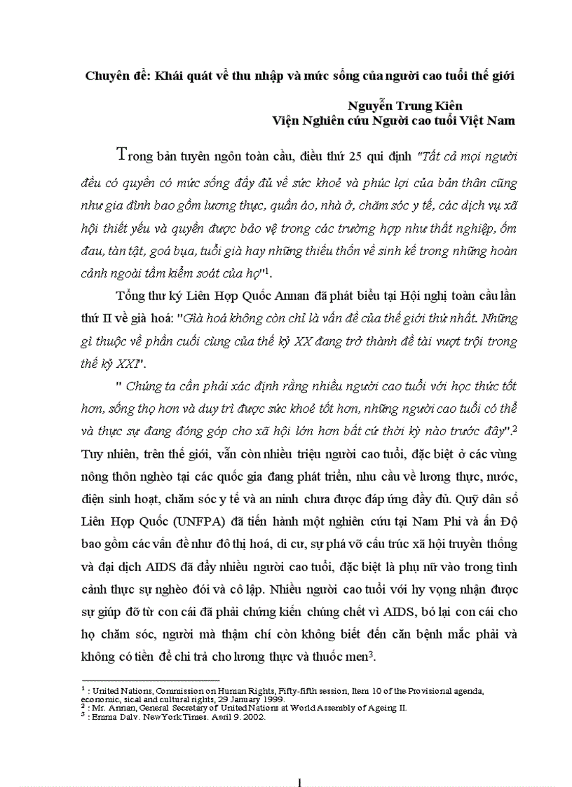 Khái quát về thu nhập và mức sống của người cao tuổi thế giới 35 trang