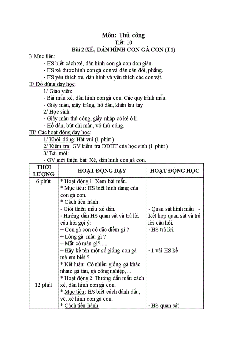 Thủ công XÉ DÁN HÌNH CON GÀ CON