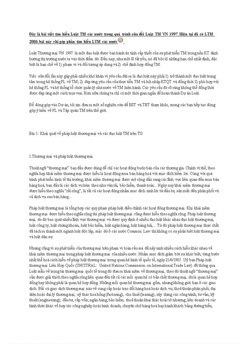 Bài viết Tìm hiểu Luật thương mại các nước trong quá trình sửa đổi Luật Thương mại Việt Nam 1997