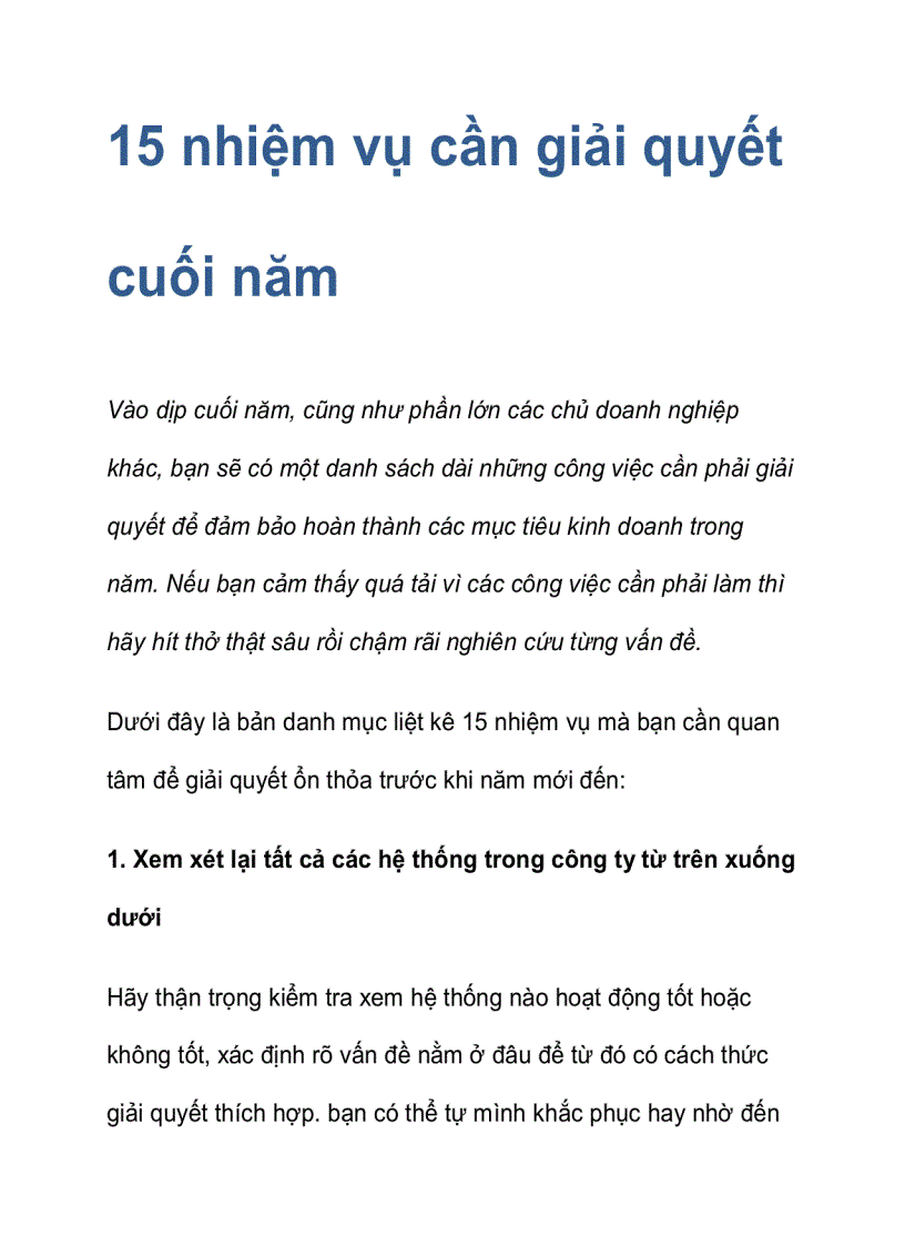 15 nhiệm vụ cần giải quyết cuối năm