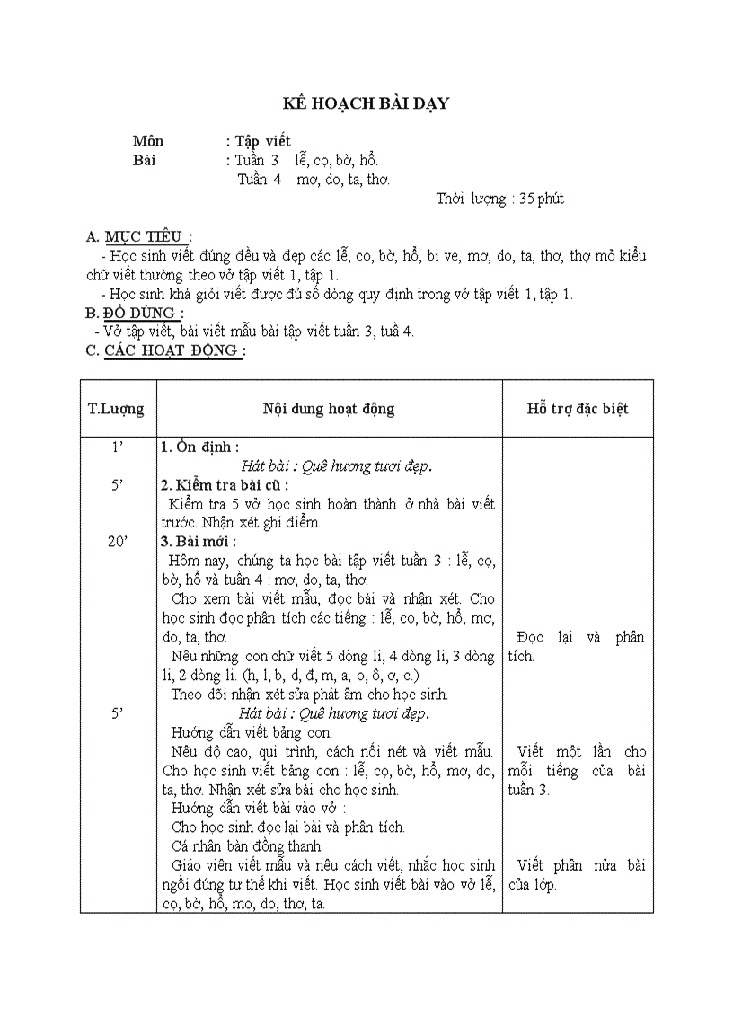 Tập viết lễ cọ bờ hổ mơ do ta thơ