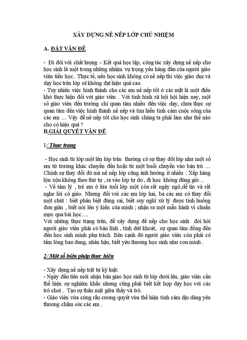 SKKN Xây dựng nề nếp lớp