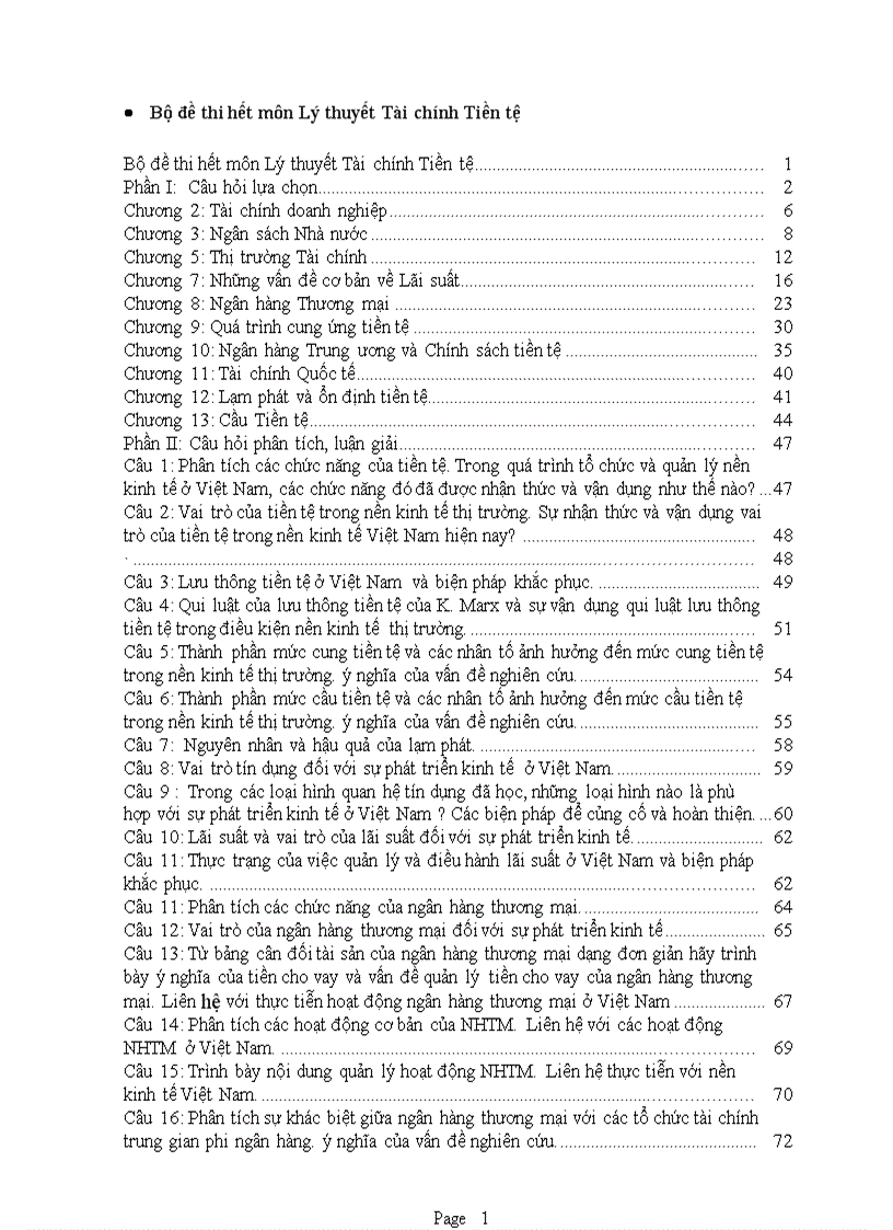 Bộ đề thi hết môn Lý thuyết Tài chính Tiền tệ