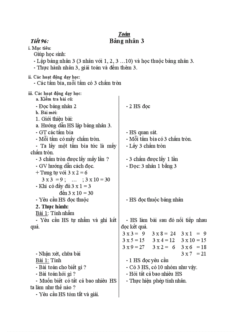 Toán Bảng nhân 3