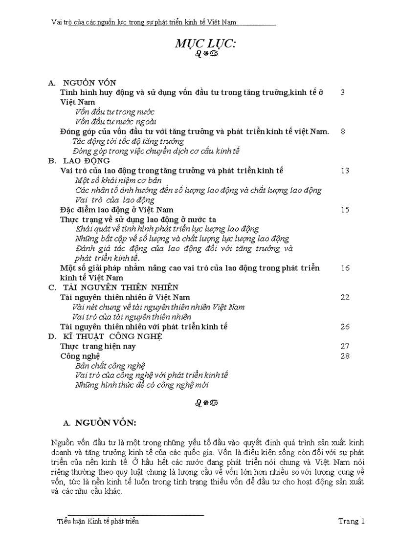 Kinh tế phát triển Vai trò của các nguồn lực trong sự phát triển kinh tế Việt Nam