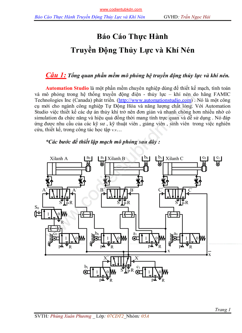 Báo cáo thực hành Truyền động thủy lực và khí nén Đại học bách khoa Đà Nẵng