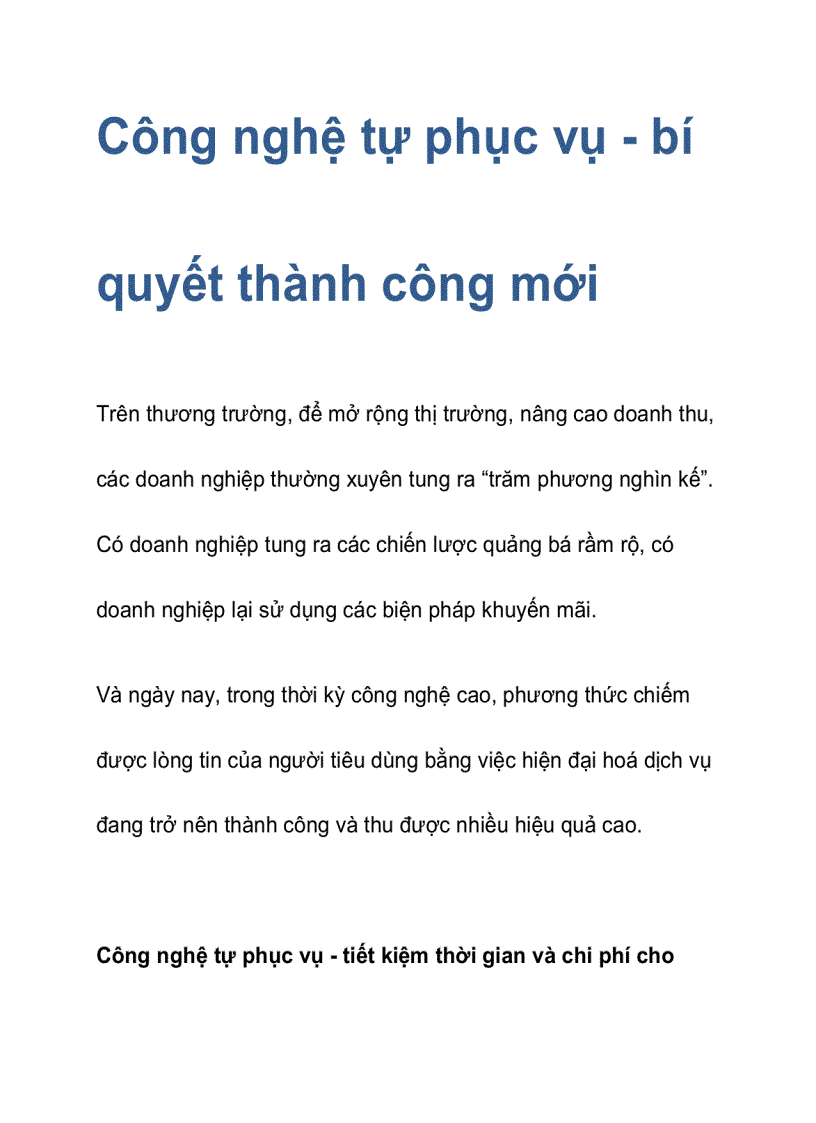 Công nghệ tự phục vụ bí quyết thành công mới