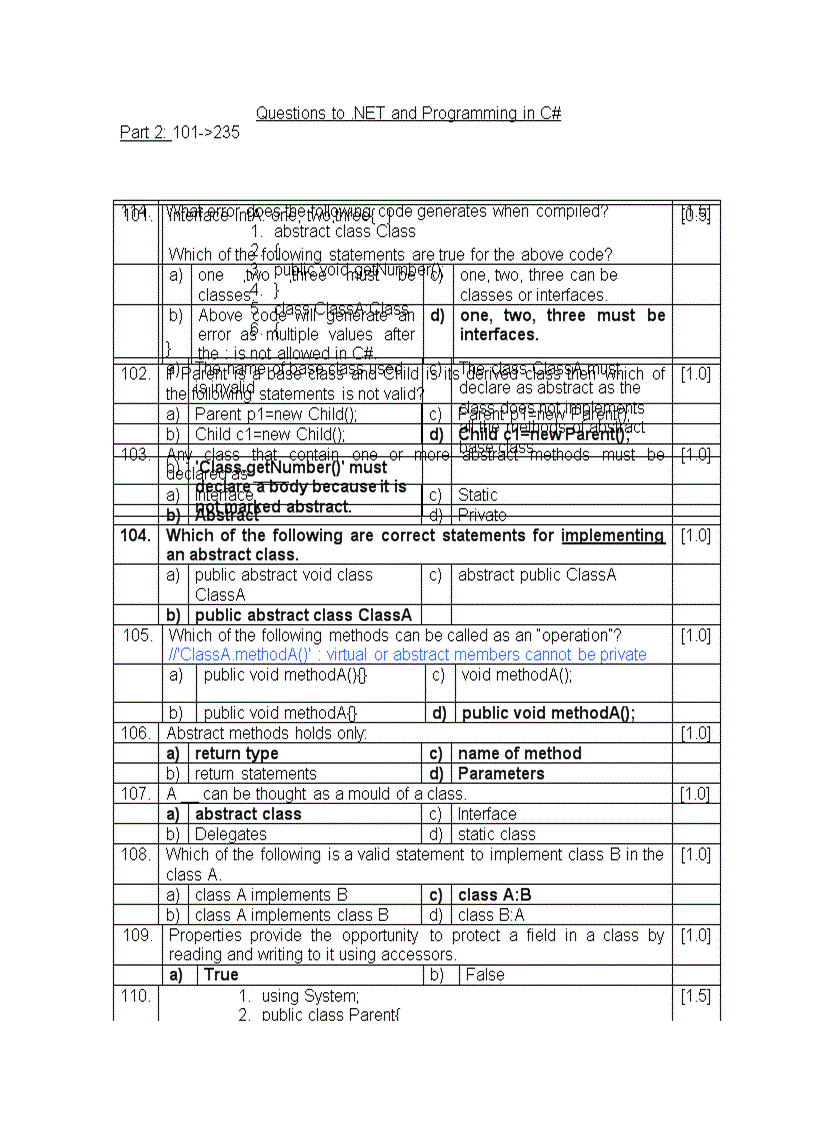 Questions to NET and Programming in C v2