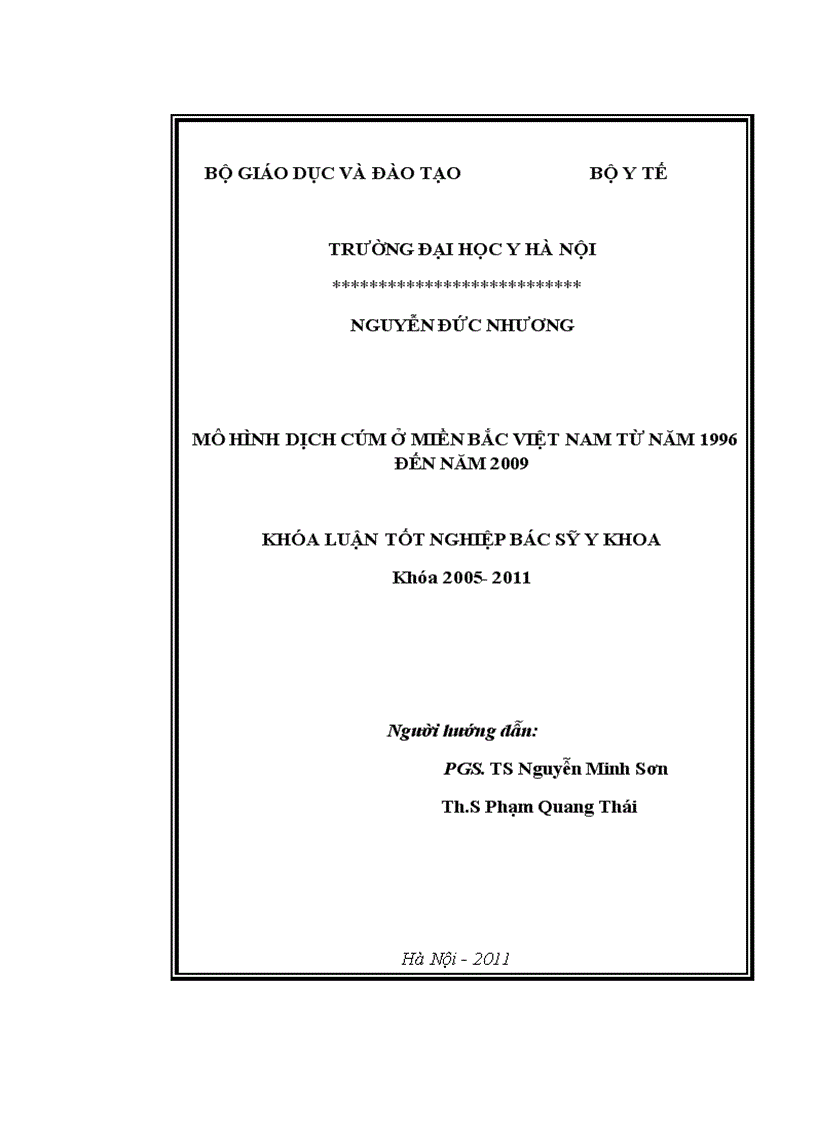 Mô hình dịch cúm ở miền Bắc Việt Nam từ năm 1996 2009