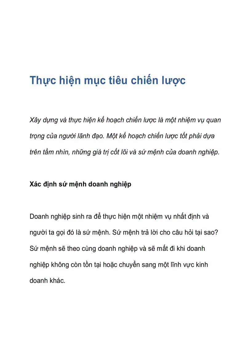 Thực hiện mục tiêu chiến lược