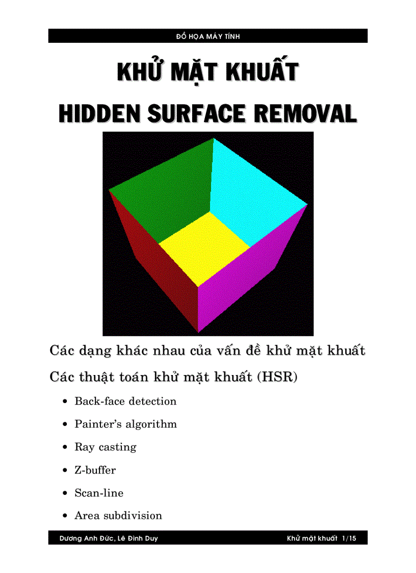 Khử mặt khuất Hidden Surface Removal