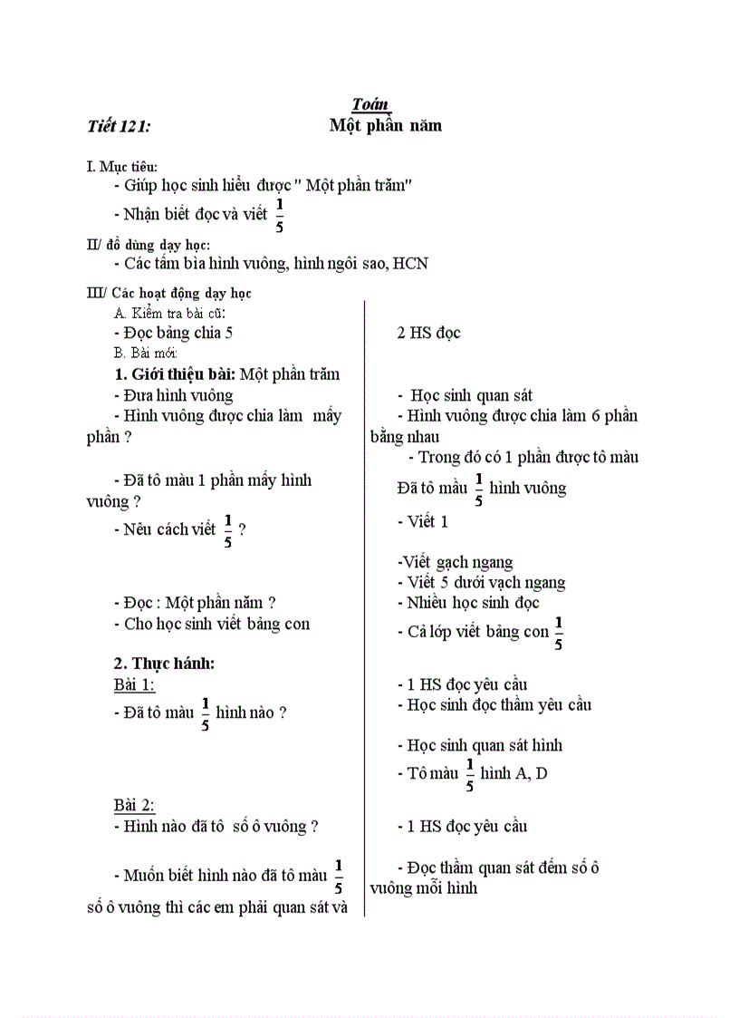 Toán Một phần năm