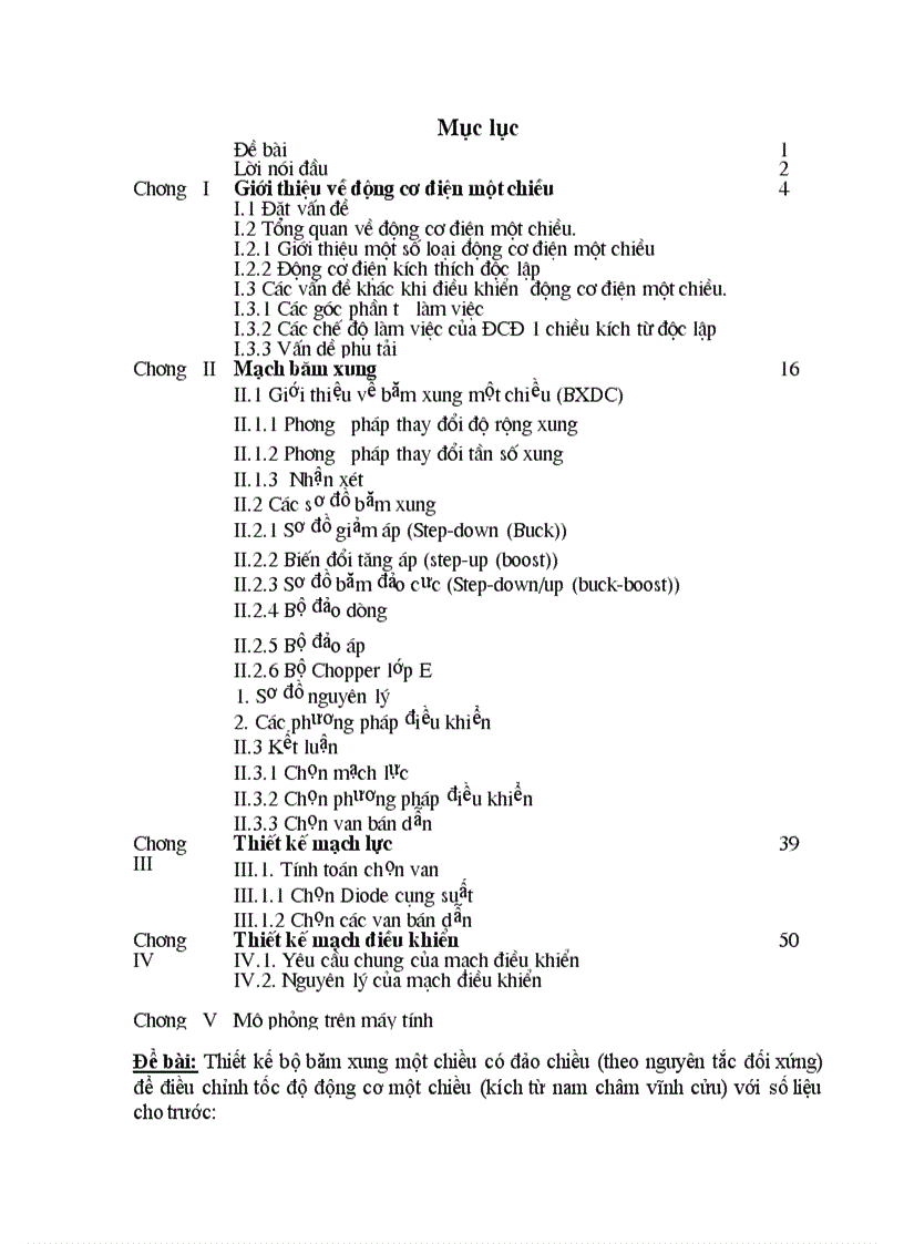 Thiết kế bộ băm xung một chiều có đảo chiều theo nguyên tắc đối xứng để điều chỉnh tốc độ động cơ một chiều kích từ nam châm vĩnh cửu với số liệu cho trước