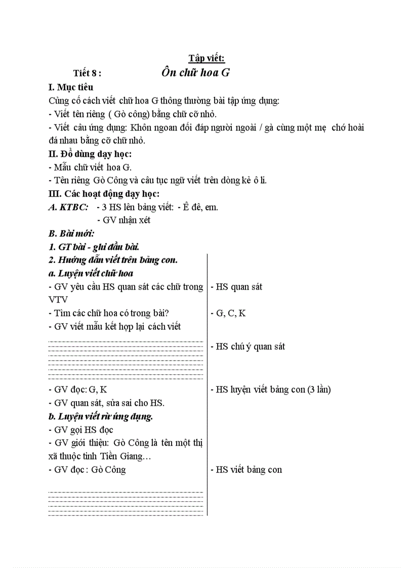 Tập viết Ôn chữ hoa G tiết 1
